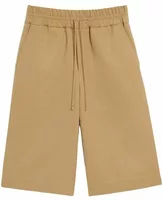 Large Elasticated Cotton and Linen Bermuda Shorts Mastic Beige