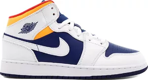 Nike Air Jordan 1 Mid White Laser Orange Deep Royal Blue (GS)