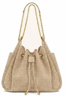 Faux Suede Drawstring Chain Bucket Bag Camel Croc