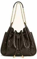 Ruched Drawstring Chain Bucket Bag Chestnut Brown