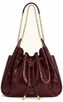 Ruched Drawstring Chain Bucket Bag Vermilion Red