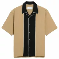Boxy Bicolor Viscose Twill Short-Sleeve Shirt Mastic Beige
