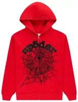 Sp5der OG Web Studded Zip Hoodie Red