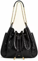 Ruched Drawstring Chain Bucket Bag Jet Black