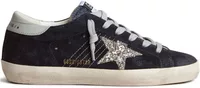Golden Goose Super-Star Blue Suede Silver Glitter Star Ice Gray Heel Tab (W)