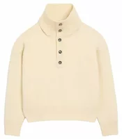 High Buttoned Collar Wool Sweater Ivory
